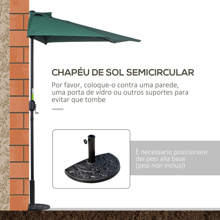 Guarda-sol de jardim com manivela e formato semicircular para terraço piscina externa 269x138x236 cm Verde
