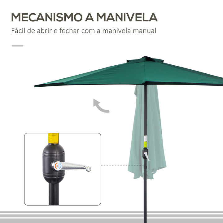Guarda-sol de jardim com manivela e formato semicircular para terraço piscina externa 269x138x236 cm Verde