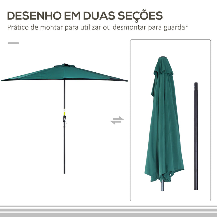Guarda-sol de jardim com manivela e formato semicircular para terraço piscina externa 269x138x236 cm Verde