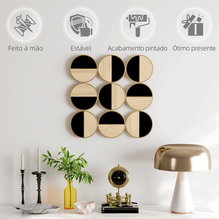 Quadro Decorativo de Parede Geométrico Decoração de Parede Moderno 3D 60x60 cm Quadro de Parede com Espelho de Plástico Estrutura Metálica Preto e Madeira