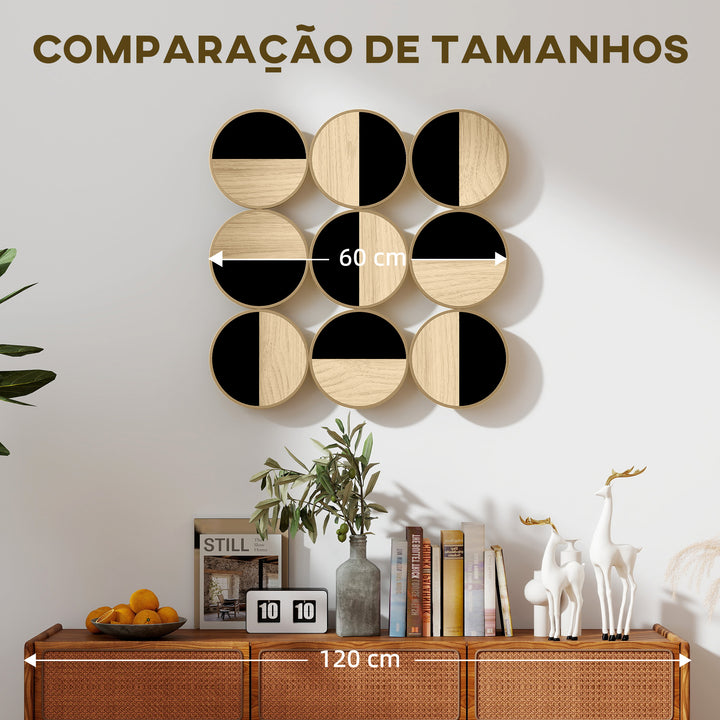 Quadro Decorativo de Parede Geométrico Decoração de Parede Moderno 3D 60x60 cm Quadro de Parede com Espelho de Plástico Estrutura Metálica Preto e Madeira