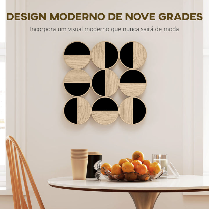 Quadro Decorativo de Parede Geométrico Decoração de Parede Moderno 3D 60x60 cm Quadro de Parede com Espelho de Plástico Estrutura Metálica Preto e Madeira