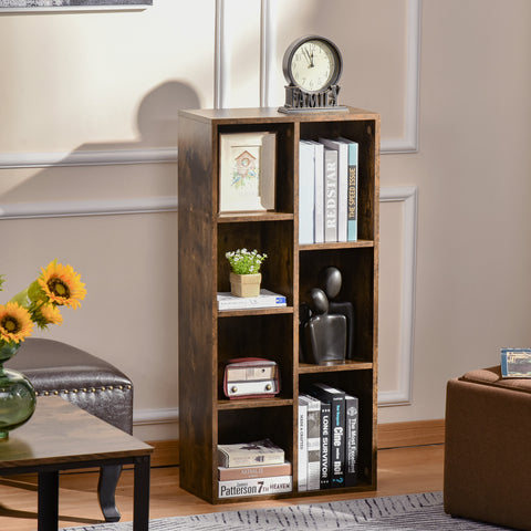 Estante para Livros Estante de Madeira com 7 Compartimentos de Armazenamento Plantas Arquivos para Sala de Estar Dormitório Escritório 50x24x106cm Marrom Rústico