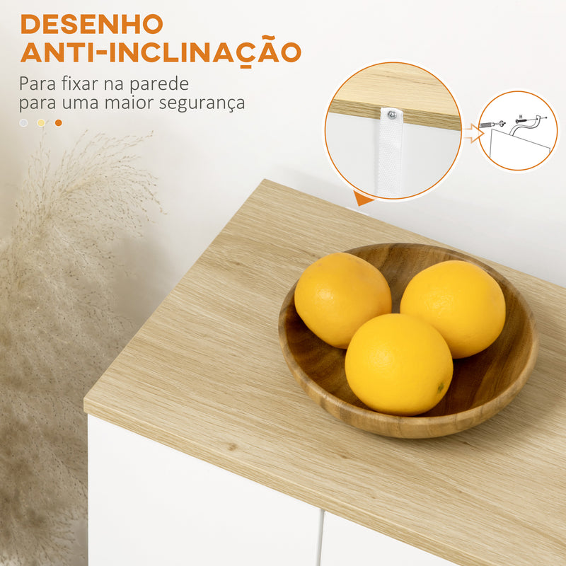 Aparador de Cozinha Aparador Branco com 2 Portas Gaveta e 3 Prateleiras Abertas Armário de Armazenamento para Sala de Estar e Jantar 110x29,5x82 cm