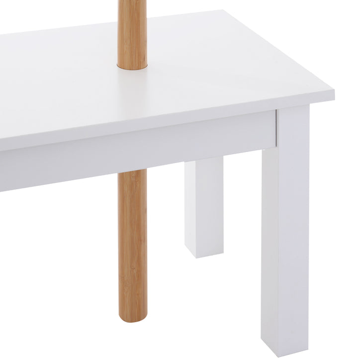 Cabide de Pé com Banco Pendurador Tipo Árvore Moderno 6 Ganchos para Pendurar Roupa Malas Corredor Entrada Bambu e MDF 80x30x180cm
