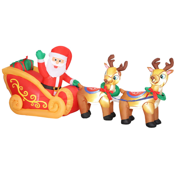 Pai Natal Insuflável com Trenó e Renas Insufláveis de Natal com Luzes LED Decoração de Natal para Exterior e Interior 240x75x100 cm Multicor