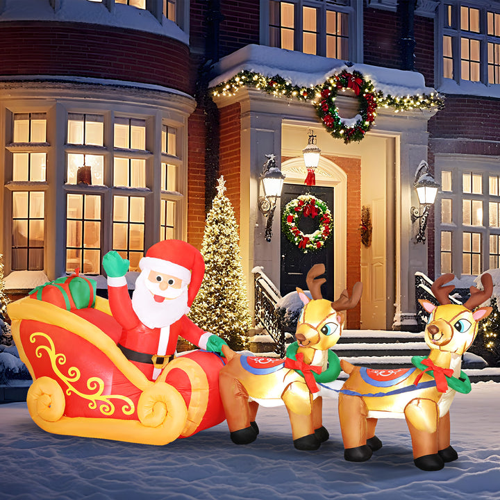 Pai Natal Insuflável com Trenó e Renas Insufláveis de Natal com Luzes LED Decoração de Natal para Exterior e Interior 240x75x100 cm Multicor