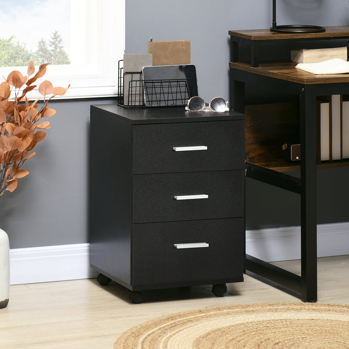 Bloco de Gavetas para Escritório Móvel de Arquivos com 3 Gavetas 4 Rodas e Fechadura com 2 Chaves para Escritório Secretária Casa 40x40x61,5 cm Preto