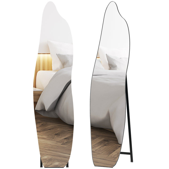 Espelho de Pé 160x40 cm sem Moldura Espelho de Corpo Inteiro Forma Irregular com Suporte Metálico Montagem no Chão ou Apoiado na Parede para Sala Entrada e Quarto Preto