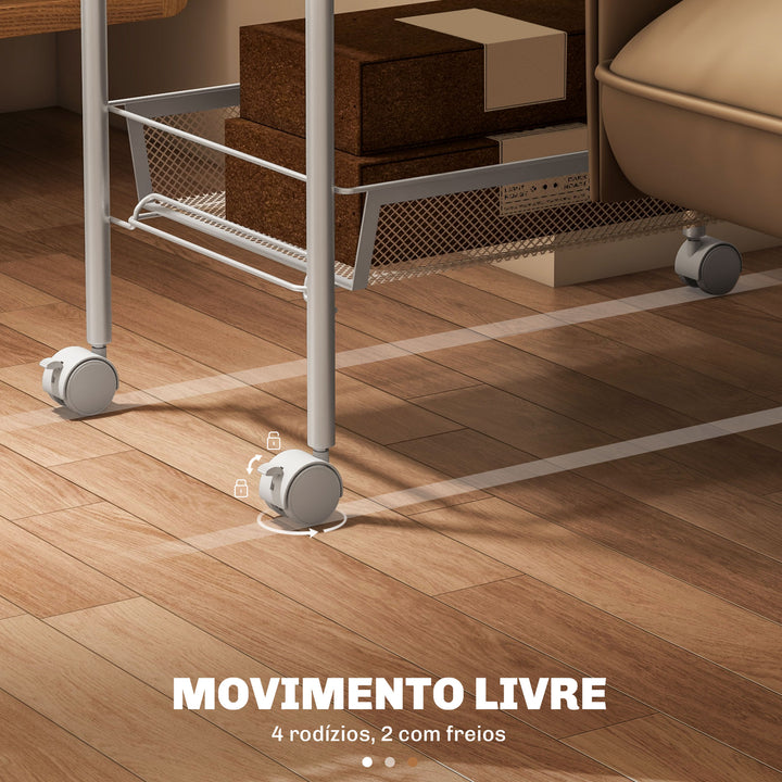 Carrinho Auxiliar com Rodas Carrinho de Cozinha de 5 Níveis com 4 Ganchos Capacidade de 15 kg para Sala de Jantar Sala de Estar Casa de Banho 45x26,5x106 cm Branco