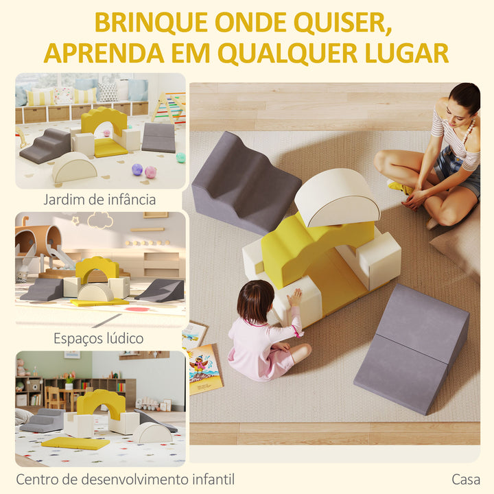 Conjunto de 7 Blocos de Espuma para Crianças Blocos de Psicomotricidade Figuras de Construção Brinquedo para Aprendizagem para Escalar e Rastejar Amarelo