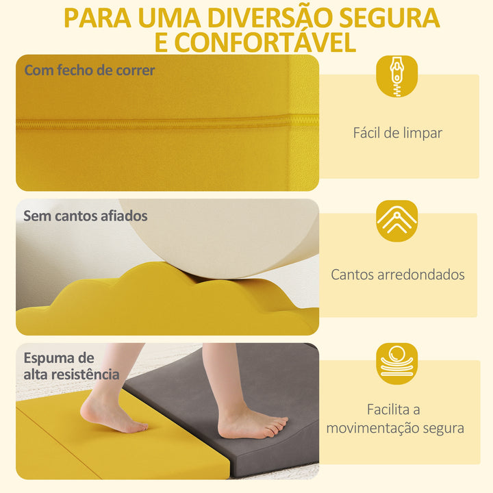 Conjunto de 7 Blocos de Espuma para Crianças Blocos de Psicomotricidade Figuras de Construção Brinquedo para Aprendizagem para Escalar e Rastejar Amarelo