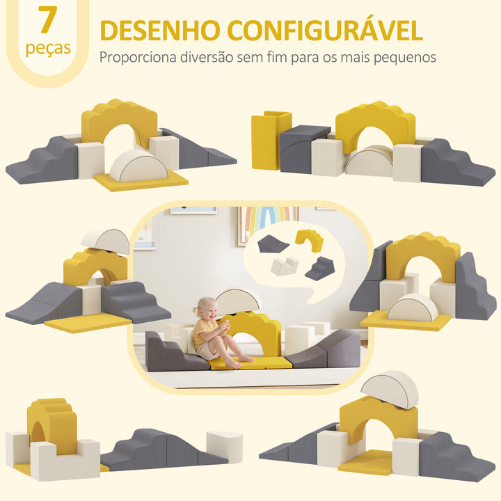Conjunto de 7 Blocos de Espuma para Crianças Blocos de Psicomotricidade Figuras de Construção Brinquedo para Aprendizagem para Escalar e Rastejar Amarelo