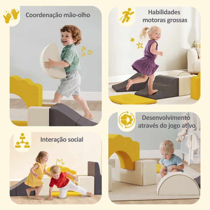 Conjunto de 7 Blocos de Espuma para Crianças Blocos de Psicomotricidade Figuras de Construção Brinquedo para Aprendizagem para Escalar e Rastejar Amarelo