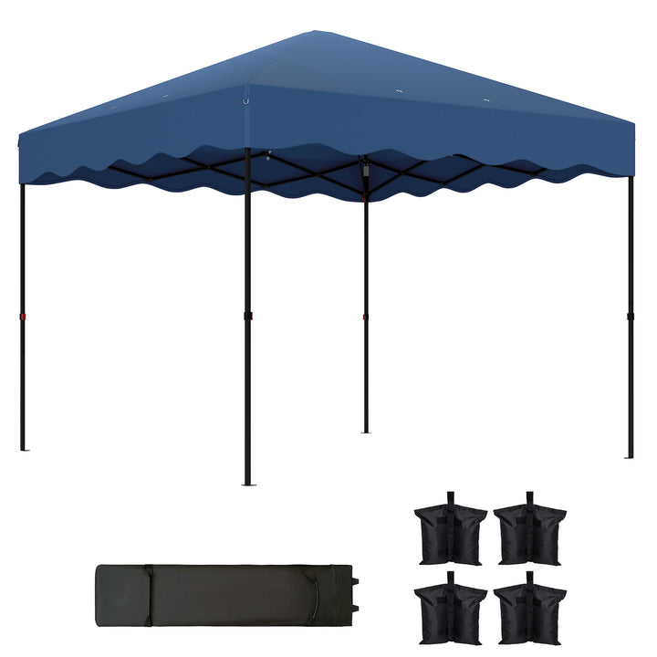 Tenda Dobrável Pop UP Tenda 3x3 m Tenda para Eventos com Proteção UV50+ Altura Ajustável Bolsa de Areia e Bolsa de Transporte com Rodas para Campismo Festas Azul