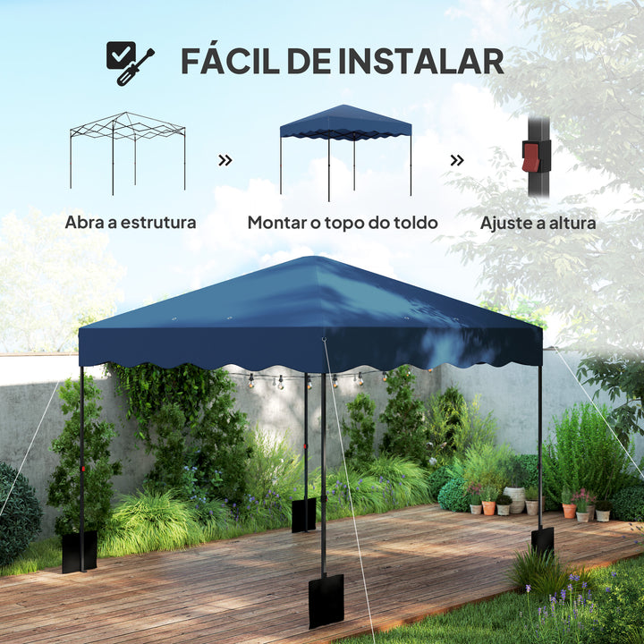 Tenda Dobrável Pop UP Tenda 3x3 m Tenda para Eventos com Proteção UV50+ Altura Ajustável Bolsa de Areia e Bolsa de Transporte com Rodas para Campismo Festas Azul