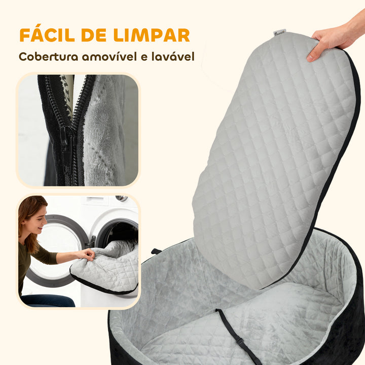 Assento de Carro para Cães Pequenos e Médios Assento para Animais de Estimação de até 15 kg com Capa Removível e Lavável Cama de Viagem com Cinto de Segurança e Base Antiderrapante 77x43x28 cm Preto
