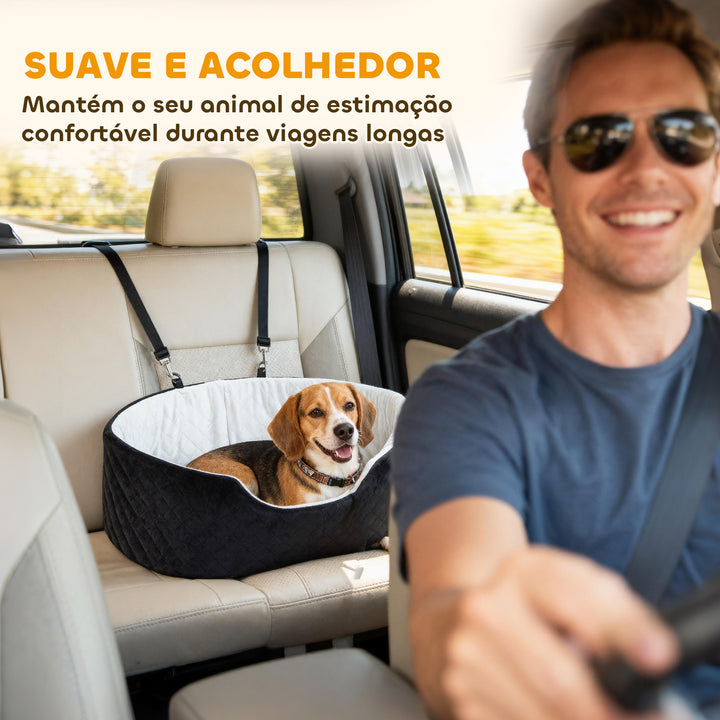 Assento de Carro para Cães Pequenos e Médios Assento para Animais de Estimação de até 15 kg com Capa Removível e Lavável Cama de Viagem com Cinto de Segurança e Base Antiderrapante 77x43x28 cm Preto