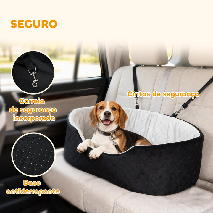 Assento de Carro para Cães Pequenos e Médios Assento para Animais de Estimação de até 15 kg com Capa Removível e Lavável Cama de Viagem com Cinto de Segurança e Base Antiderrapante 77x43x28 cm Preto