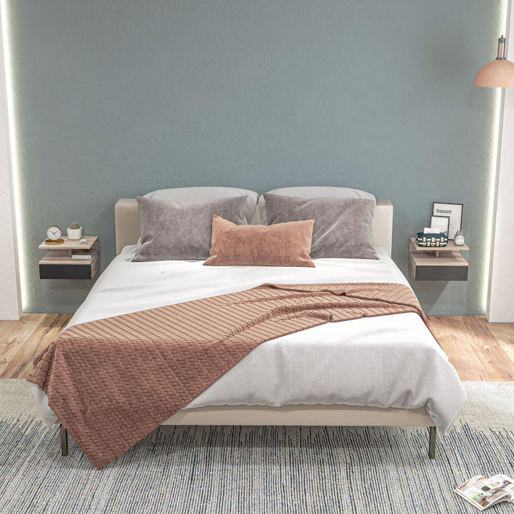 Conjunto de 2 Mesas de Cabeceira Flutuante com 1 Gaveta e Prateleira Aberta com Desenho Moderno Montado na Parede 35x32x22,5cm Carvalho Preto