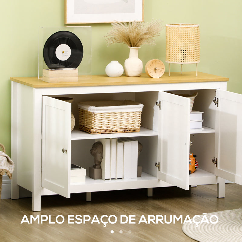 Aparador de Sala de Estar com 3 Portas Buffet Sala de Estar com Prateleiras Ajustáveis para Sala de Jantar Estilo Moderno 120x40x70 cm Branco e Madeira