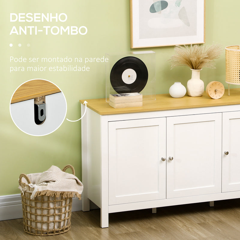 Aparador de Sala de Estar com 3 Portas Buffet Sala de Estar com Prateleiras Ajustáveis para Sala de Jantar Estilo Moderno 120x40x70 cm Branco e Madeira