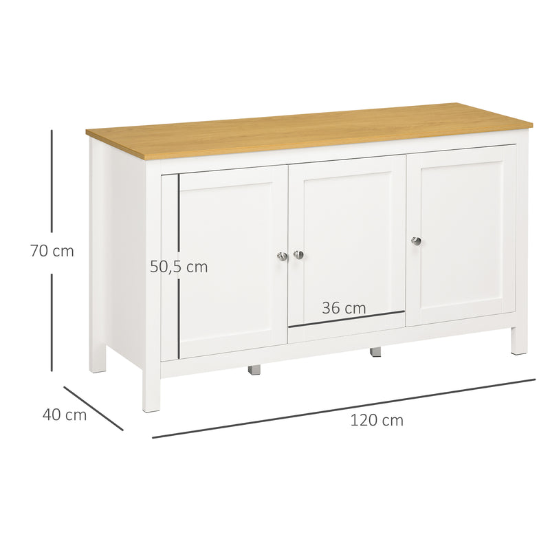 Aparador de Sala de Estar com 3 Portas Buffet Sala de Estar com Prateleiras Ajustáveis para Sala de Jantar Estilo Moderno 120x40x70 cm Branco e Madeira