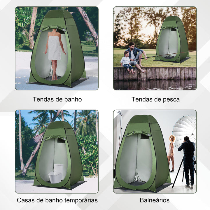 Tenda de Duche Tenda de Privacidade Portátil com 1 Gancho Bolso Bolsa de Transporte e UV20+ para Duche Trocador Sanita 126x124x189 cm Verde