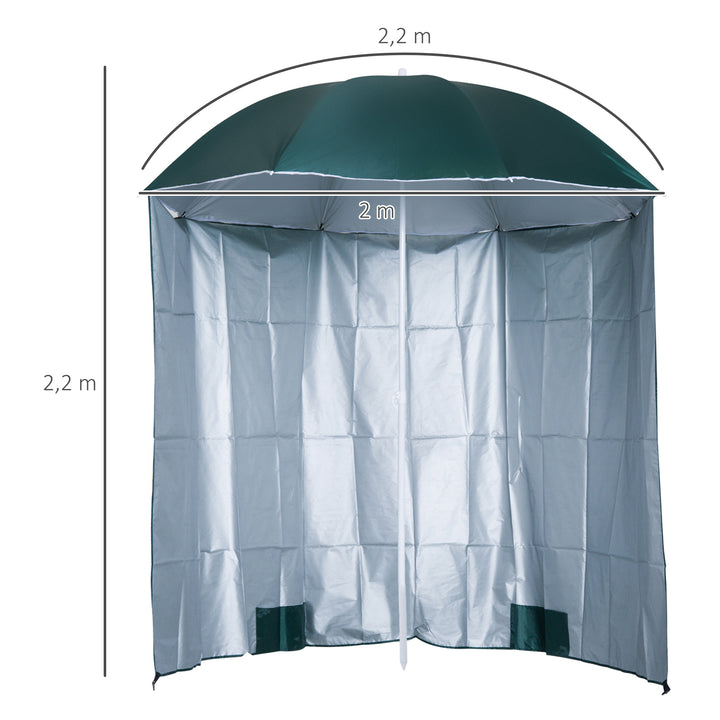 Chapéu de Sol de Praia com Painel Lateral Ø220x220 cm Chapéu de Sol com Manivela Manual 8 Hastes de Aço e Bolsa de Transporte para Jardim Piscina Verde