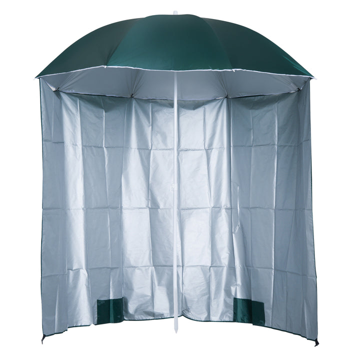 Chapéu de Sol de Praia com Painel Lateral Ø220x220 cm Chapéu de Sol com Manivela Manual 8 Hastes de Aço e Bolsa de Transporte para Jardim Piscina Verde