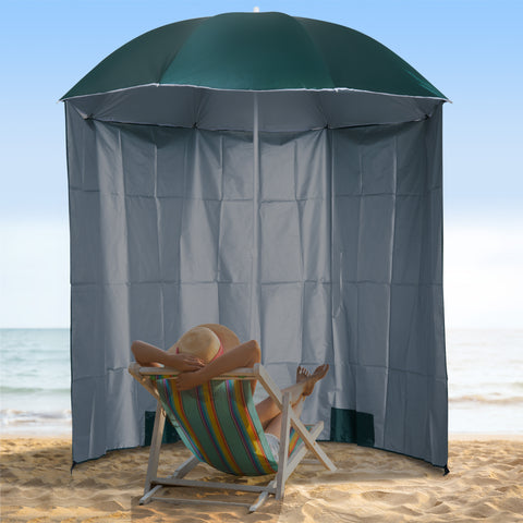 Chapéu de Sol de Praia com Painel Lateral Ø220x220 cm Chapéu de Sol com Manivela Manual 8 Hastes de Aço e Bolsa de Transporte para Jardim Piscina Verde