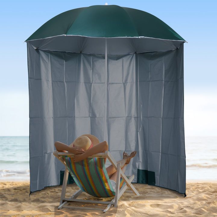 Chapéu de Sol de Praia com Painel Lateral Ø220x220 cm Chapéu de Sol com Manivela Manual 8 Hastes de Aço e Bolsa de Transporte para Jardim Piscina Verde