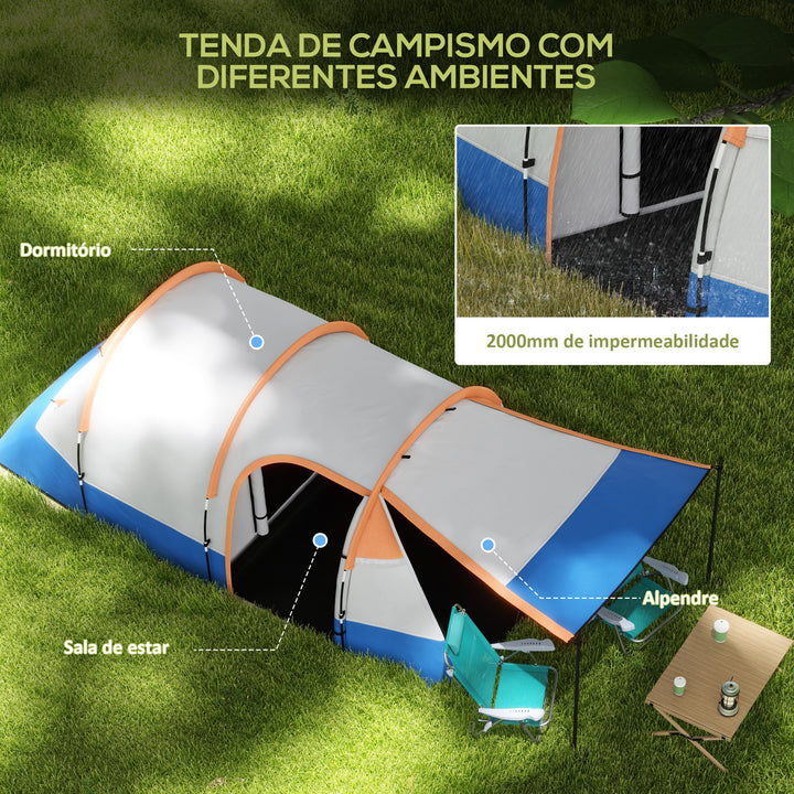 Tenda de Campismo Familiar para 2-3 Pessoas Tenda de Campismo Dobrável com 2 Áreas e Bolsa de Transporte Impermeável para Trekking 420x200x150 cm Cinza e Laranja