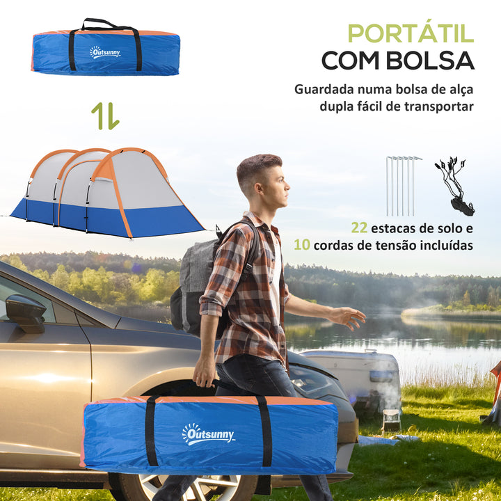 Tenda de Campismo Familiar para 2-3 Pessoas Tenda de Campismo Dobrável com 2 Áreas e Bolsa de Transporte Impermeável para Trekking 420x200x150 cm Cinza e Laranja