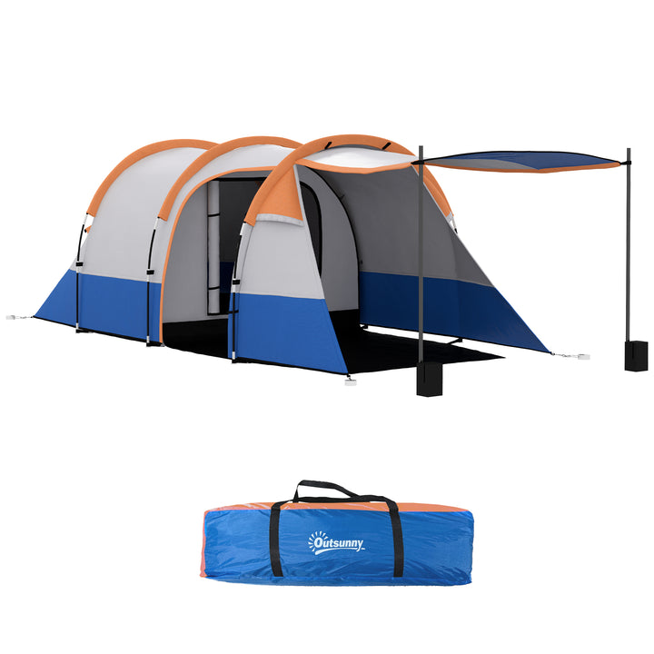 Tenda de Campismo Familiar para 2-3 Pessoas Tenda de Campismo Dobrável com 2 Áreas e Bolsa de Transporte Impermeável para Trekking 420x200x150 cm Cinza e Laranja