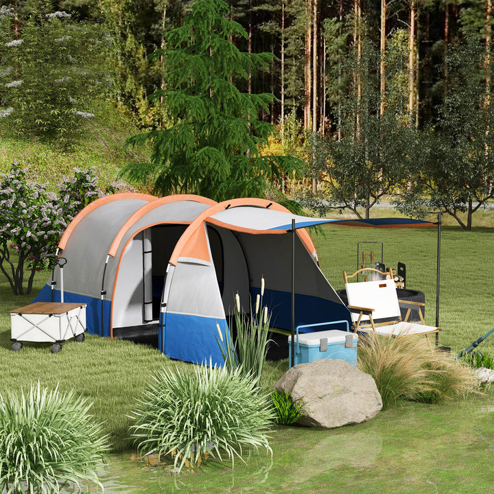 Tenda de Campismo Familiar para 2-3 Pessoas Tenda de Campismo Dobrável com 2 Áreas e Bolsa de Transporte Impermeável para Trekking 420x200x150 cm Cinza e Laranja