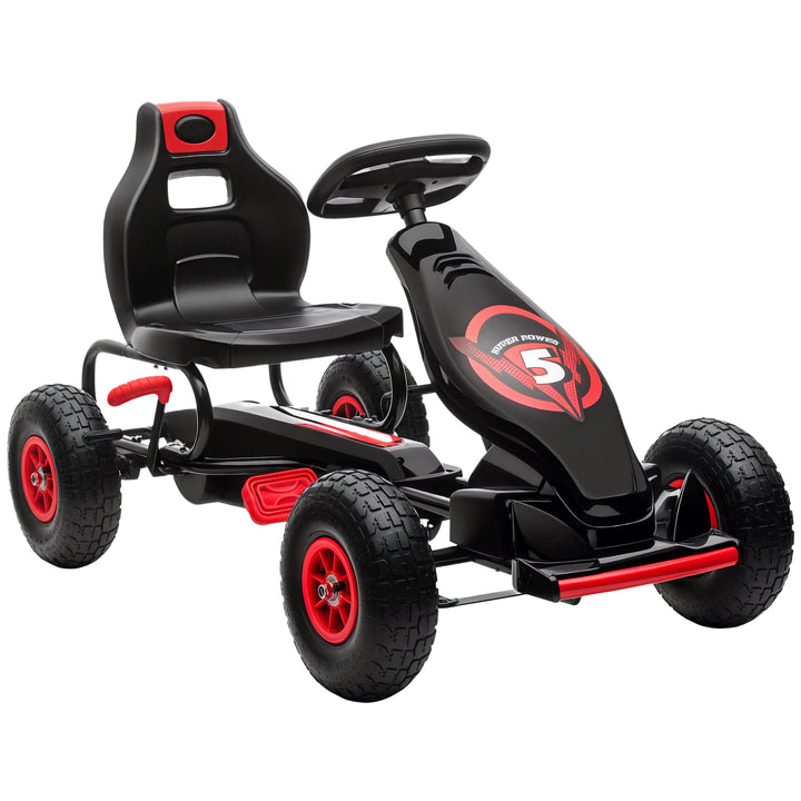 Kart a Pedais para Crianças 5-12 Anos Kart a Pedais Infantil com Assento Ajustável Pneus Insufláveis Amortecimento e Travão de Mão Carga Máx. 50kg 121x58x61cm Vermelho