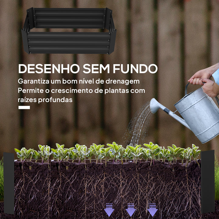 Conjunto de 2 Caixas de Plantio de Aço Caixa de Plantio Quadrada para Cultivos de Plantas Flores Pátio Exterior 100x50x30 cm Preto