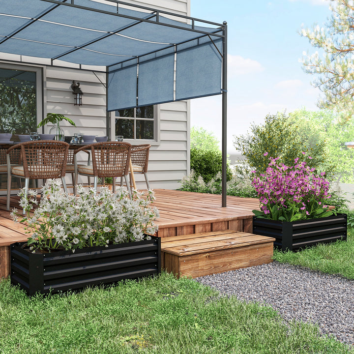 Conjunto de 2 Caixas de Plantio de Aço Caixa de Plantio Quadrada para Cultivos de Plantas Flores Pátio Exterior 100x50x30 cm Preto