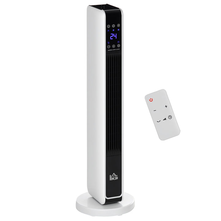 Aquecedor Cerâmico de Torre 1000/2000W com Controle Remoto Tela LED 3 Modos de Aquecimento Termostato Temporizador e Oscilação 65° para 25m² 21x21x73cm Branco