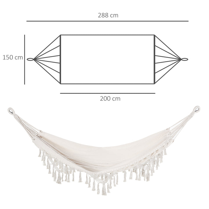 Cama de Rede Suspensa 288x150 cm Cama de Rede para Jardim de Algodão com Bolsa de Transporte Capacidade 180 kg para Pátio Terraço Campismo Creme