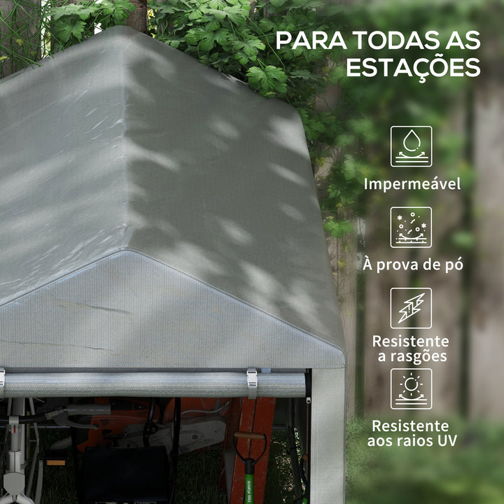 Abrigo para Ferramentas Bicicletas e Motos 1,2x1,8x1,65 m Garagem Portátil com 2 Habitações Porta com Fecho de Correr Impermeável Anti-UV para Jardim Cinza Claro