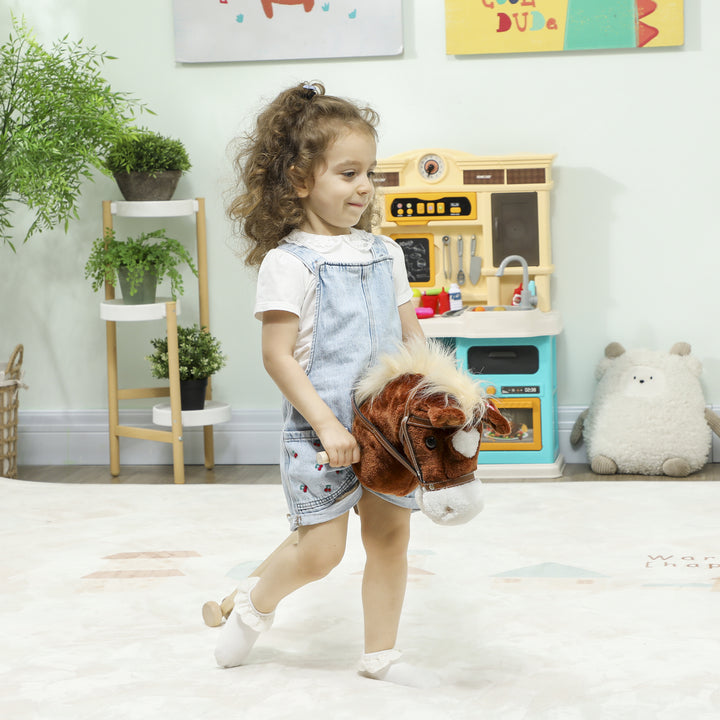 Cavalo com Pau de Madeira Sons e Rodas Cavalo de Brinquedo 95x25x27 cm Castanho