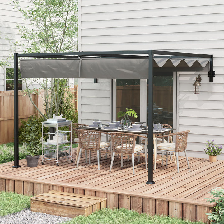 Pérgola de Parede 297x211x220 cm Pérgola de Jardim com Teto Retrátil e Estrutura de Aço Pérgola para Pátio Exterior Cinza Escuro
