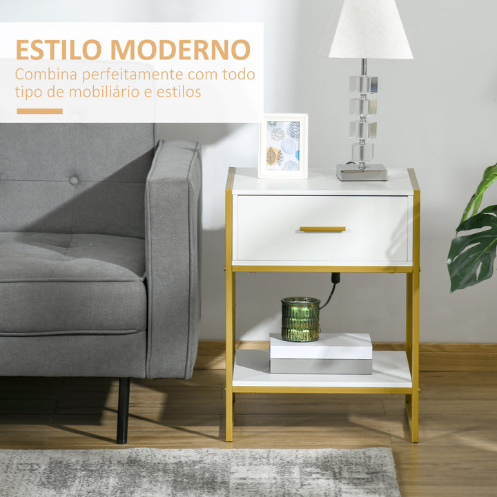 Mesa de Cabeceira Mesa Auxiliar com 1 Gaveta e Prateleira de Armazenamento para Dormitórios Sala de Estar Escritório Estilo Moderno 45x40x60cm Branco