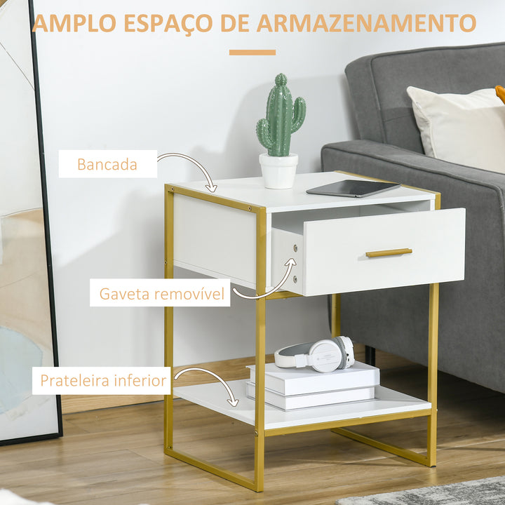 Mesa de Cabeceira Mesa Auxiliar com 1 Gaveta e Prateleira de Armazenamento para Dormitórios Sala de Estar Escritório Estilo Moderno 45x40x60cm Branco