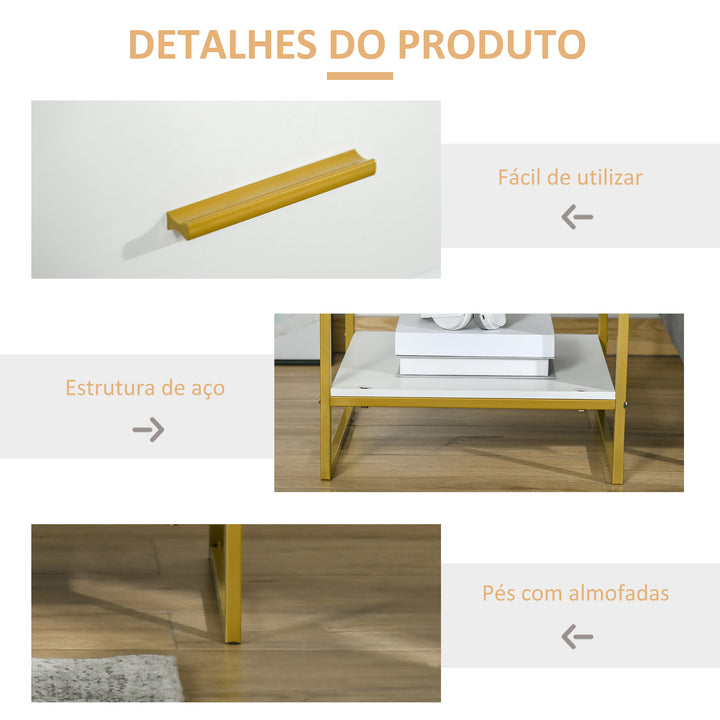 Mesa de Cabeceira Mesa Auxiliar com 1 Gaveta e Prateleira de Armazenamento para Dormitórios Sala de Estar Escritório Estilo Moderno 45x40x60cm Branco