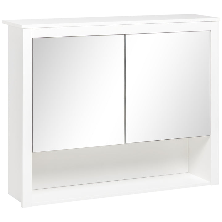kleankin Armário de Parede para Casa de Banho Armário Suspenso com Espelho para Casa de Banho com 2 Portas e Prateleira de Armazenamento 80x20x65cm Branco