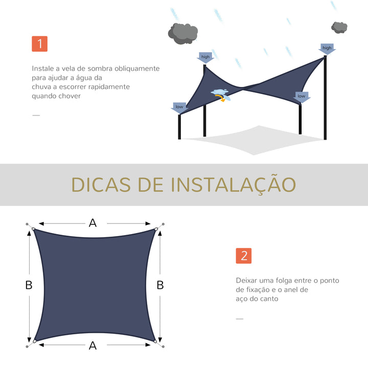 Vela de Sombra Retangular 4x6 m Toldo Vela de HDPE com Proteção UV Aneis em Forma de D e Cordas para Jardim Pátio Piscina Azul
