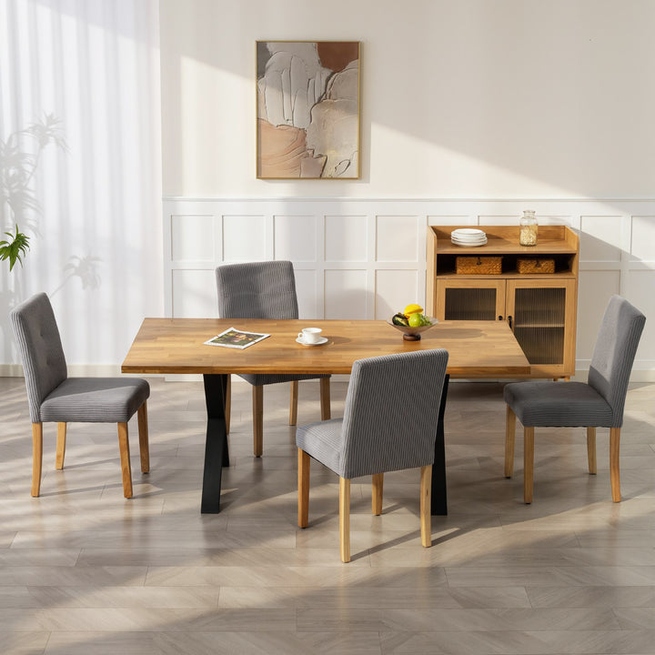 Conjunto de 4 Cadeiras de Jantar Modernas Encosto Alto Estofadas em Tecido Canelado Tipo Veludo Assento Acolchoado Pernas de Madeira 44x56x90 cm Cinzento